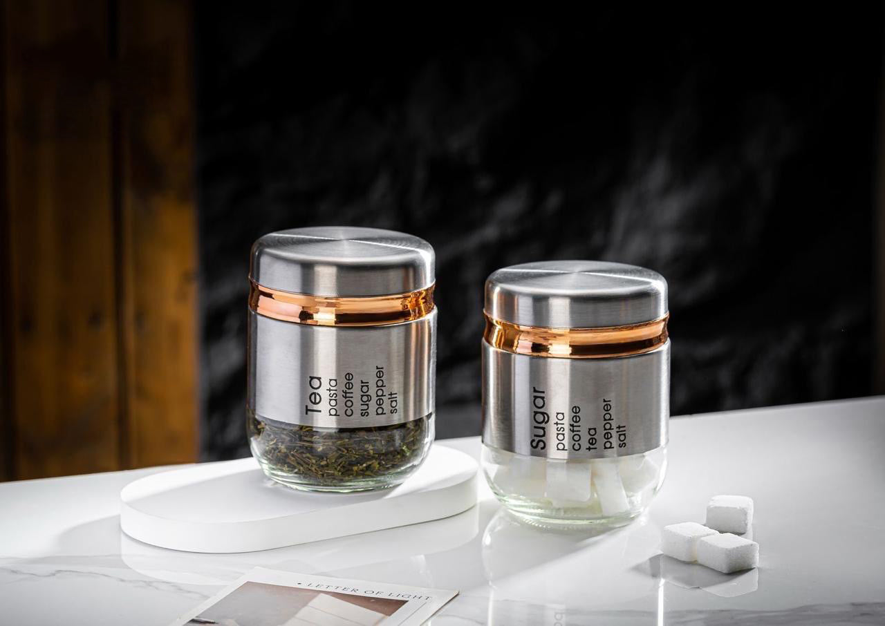 Glass Kitchen Jars Set | Sugar, Tea & Coffee (Set of 3)