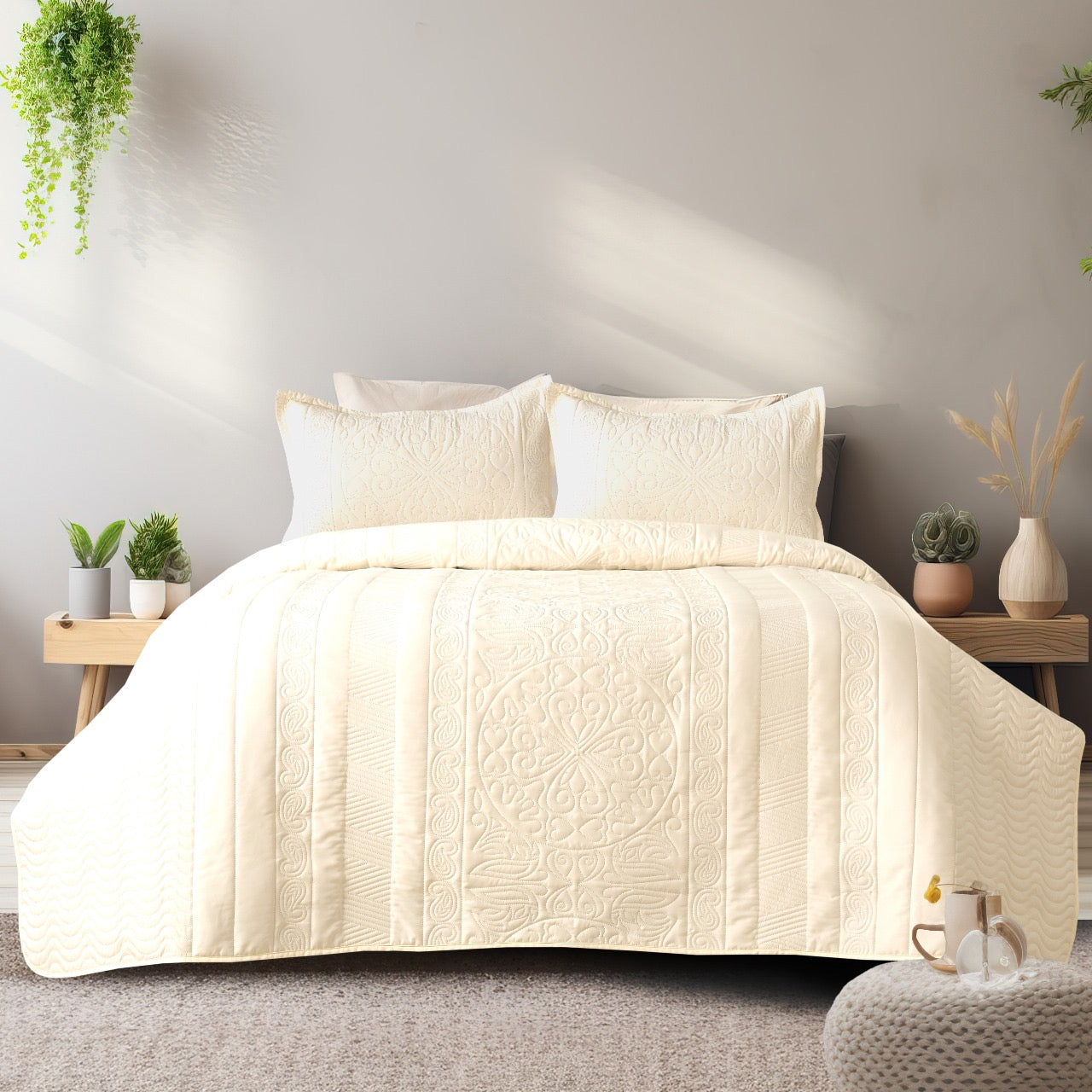 Premium Microfiber Quilted Bedcover Set – 90x100 inches with 2 Pillow Covers