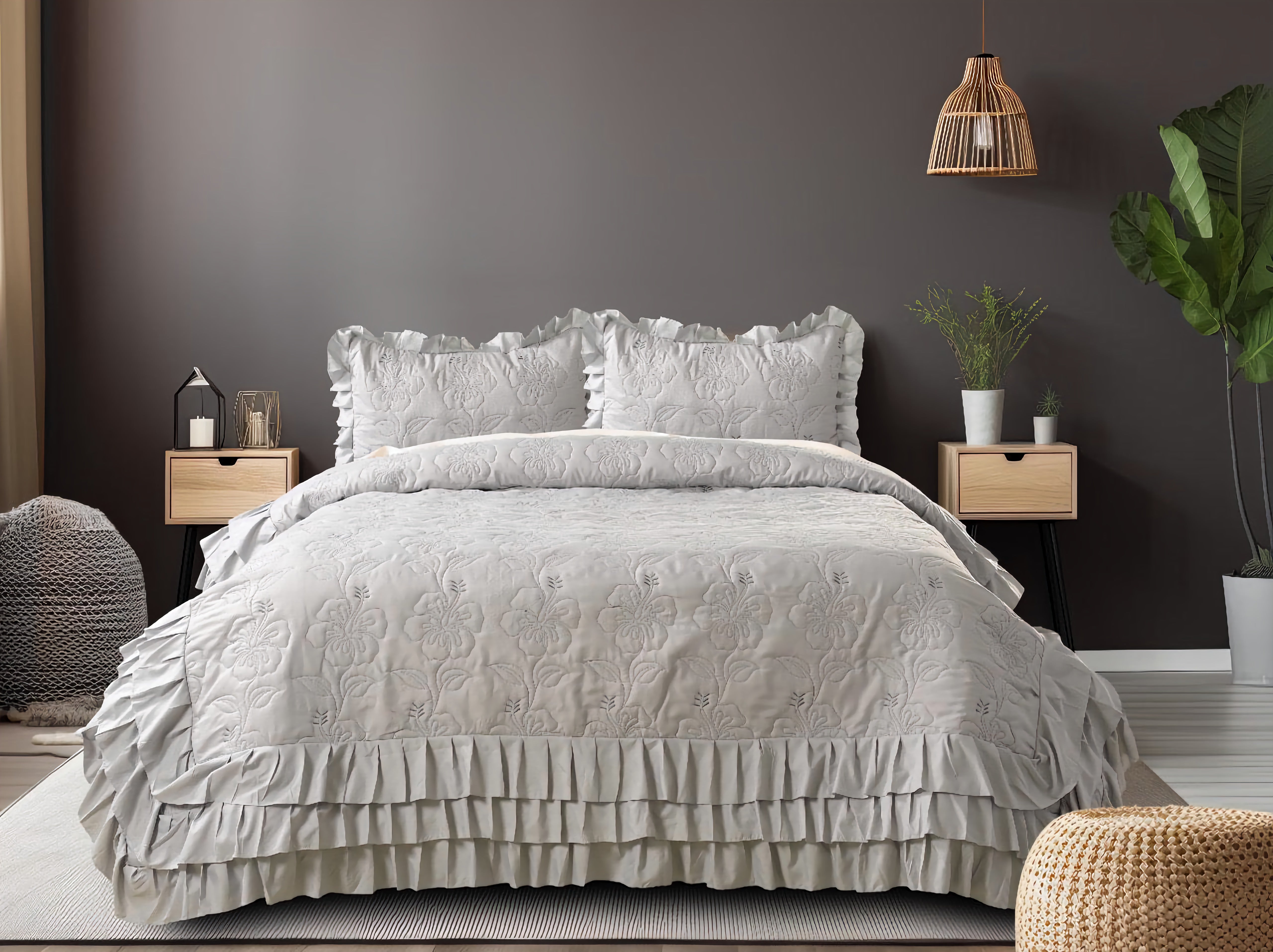 Forresta 3 Layer Frill Bedsheet – 1 Bedsheet with 3-layer frill (90 x 100 inches)  2 Coordinated Pillow Covers (17 x 27 inches)